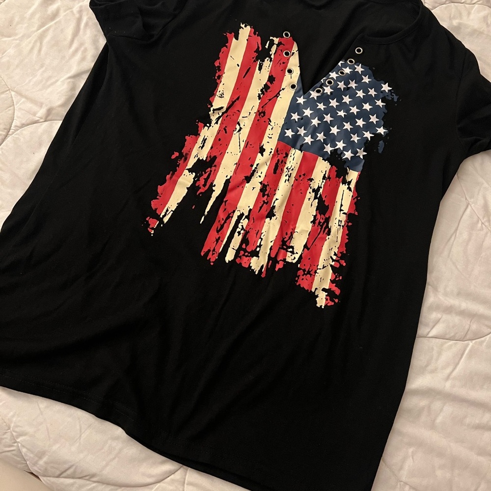 Black T-Shirt with American Flag Design